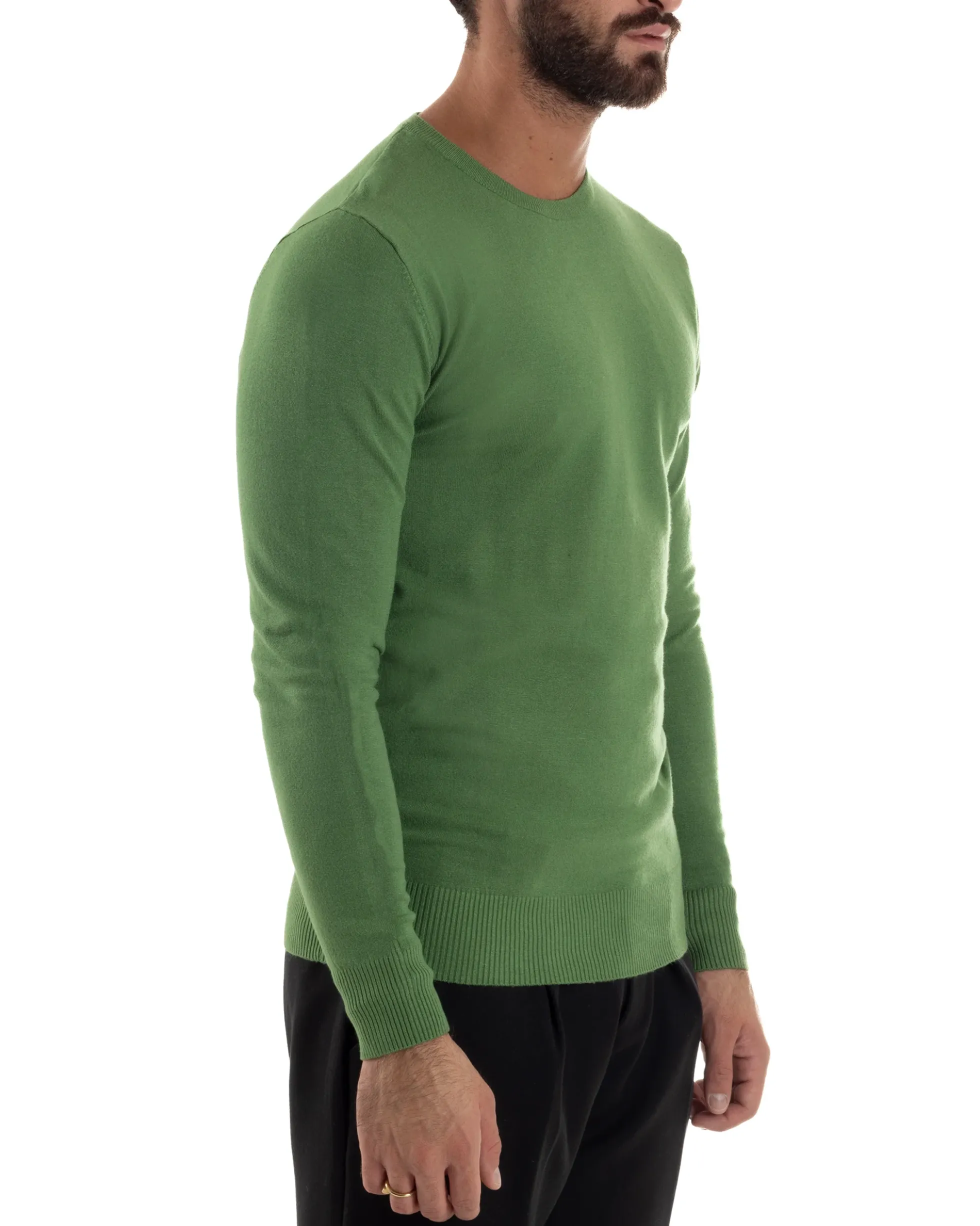 Maglioncino Uomo Girocollo Maglia Rasata Basic Verde Oliva M2495A