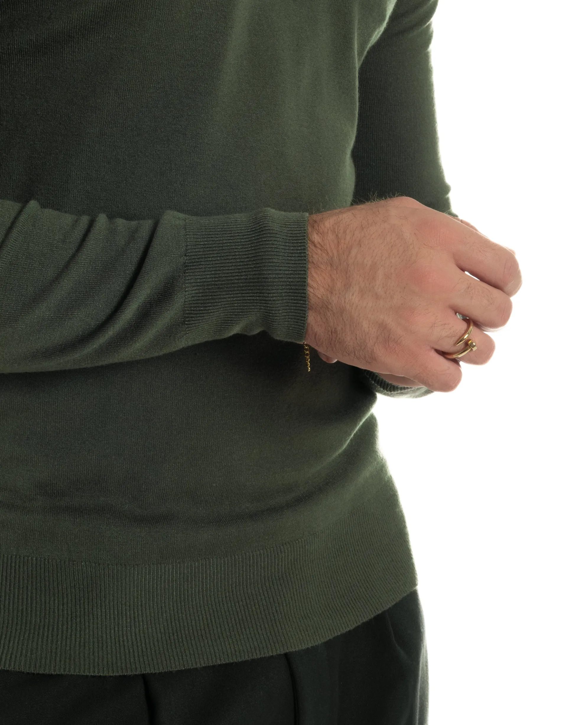 Maglioncino Uomo Girocollo Maglia Rasata Basic Verde Militare M2496A