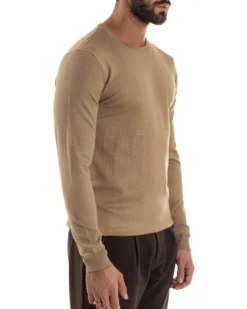 Maglioncino Uomo Girocollo Maglia Rasata Basic Camel M2499A