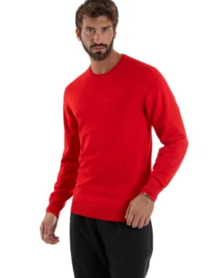 Maglioncino Uomo Girocollo Maglia Rasata Basic Rosso M2498A