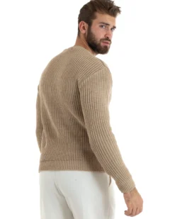 Maglioncino Uomo Girocollo Maglia Inglese Basic Beige M2745A