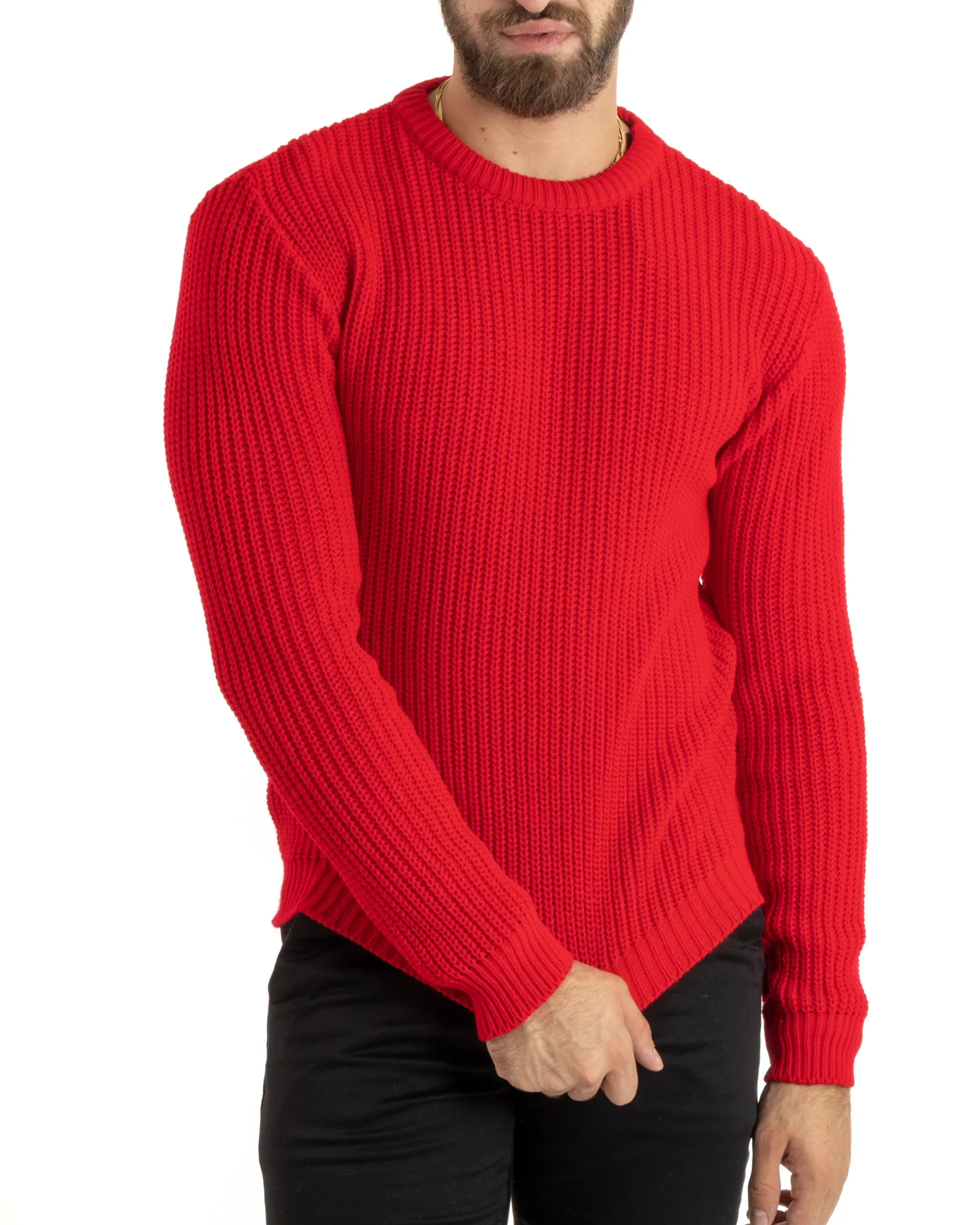 Maglioncino Uomo Girocollo Maglia Inglese Basic Rosso M2753A