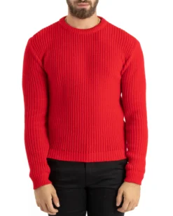 Maglioncino Uomo Girocollo Maglia Inglese Basic Rosso M2753A