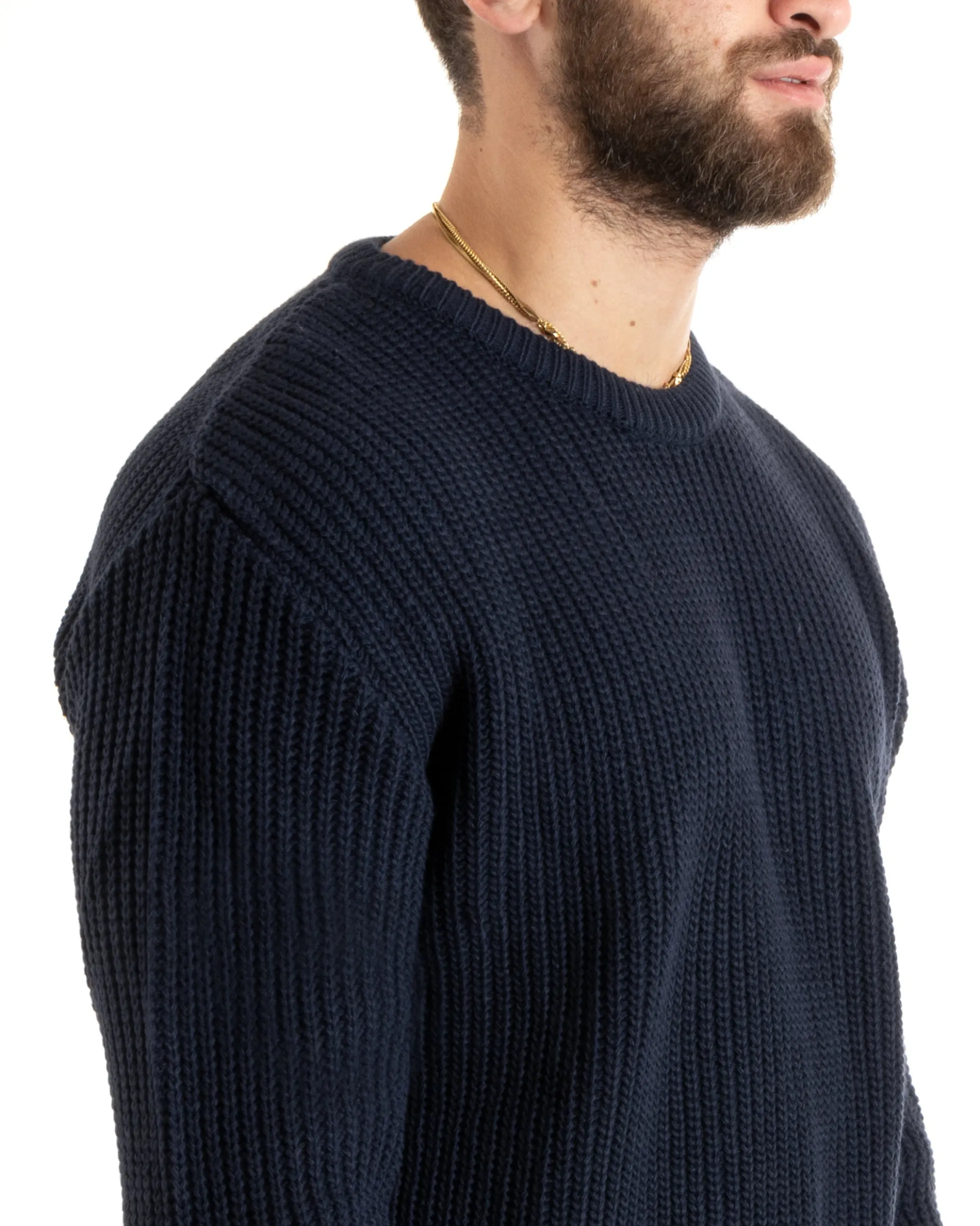 Maglioncino Uomo Girocollo Maglia Inglese Basic Blu M2760A