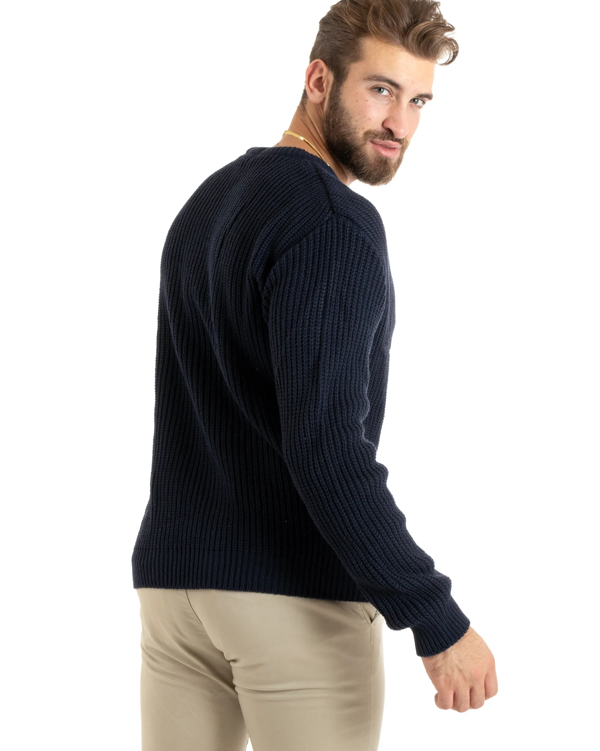 Maglioncino Uomo Girocollo Maglia Inglese Basic Blu M2760A