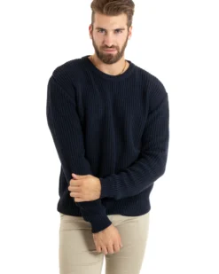 Maglioncino Uomo Girocollo Maglia Inglese Basic Blu M2760A
