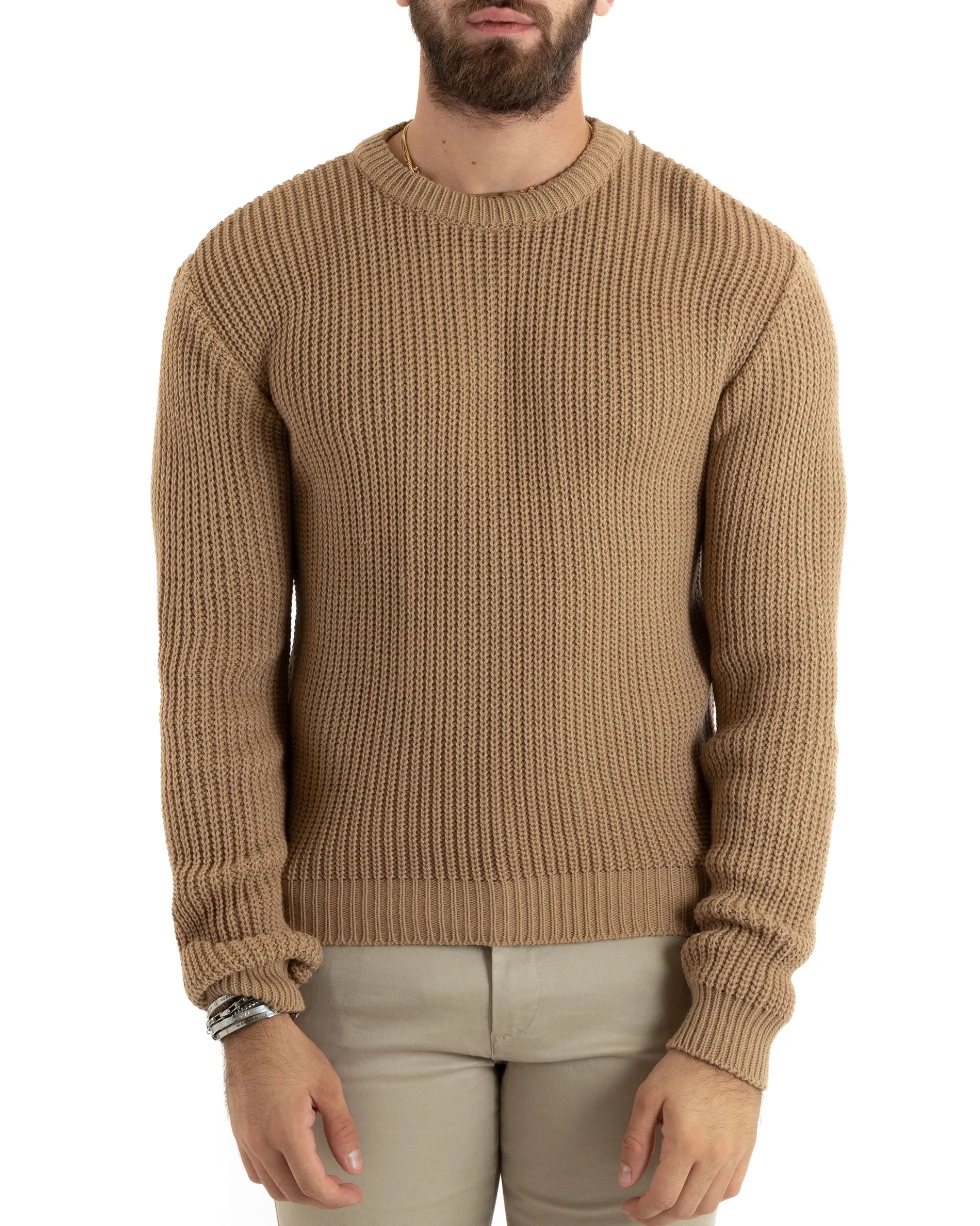 Maglioncino Uomo Girocollo Maglia Inglese Basic Camel M2756A