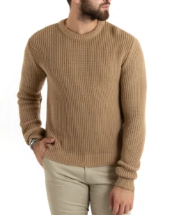 Maglioncino Uomo Girocollo Maglia Inglese Basic Camel M2756A