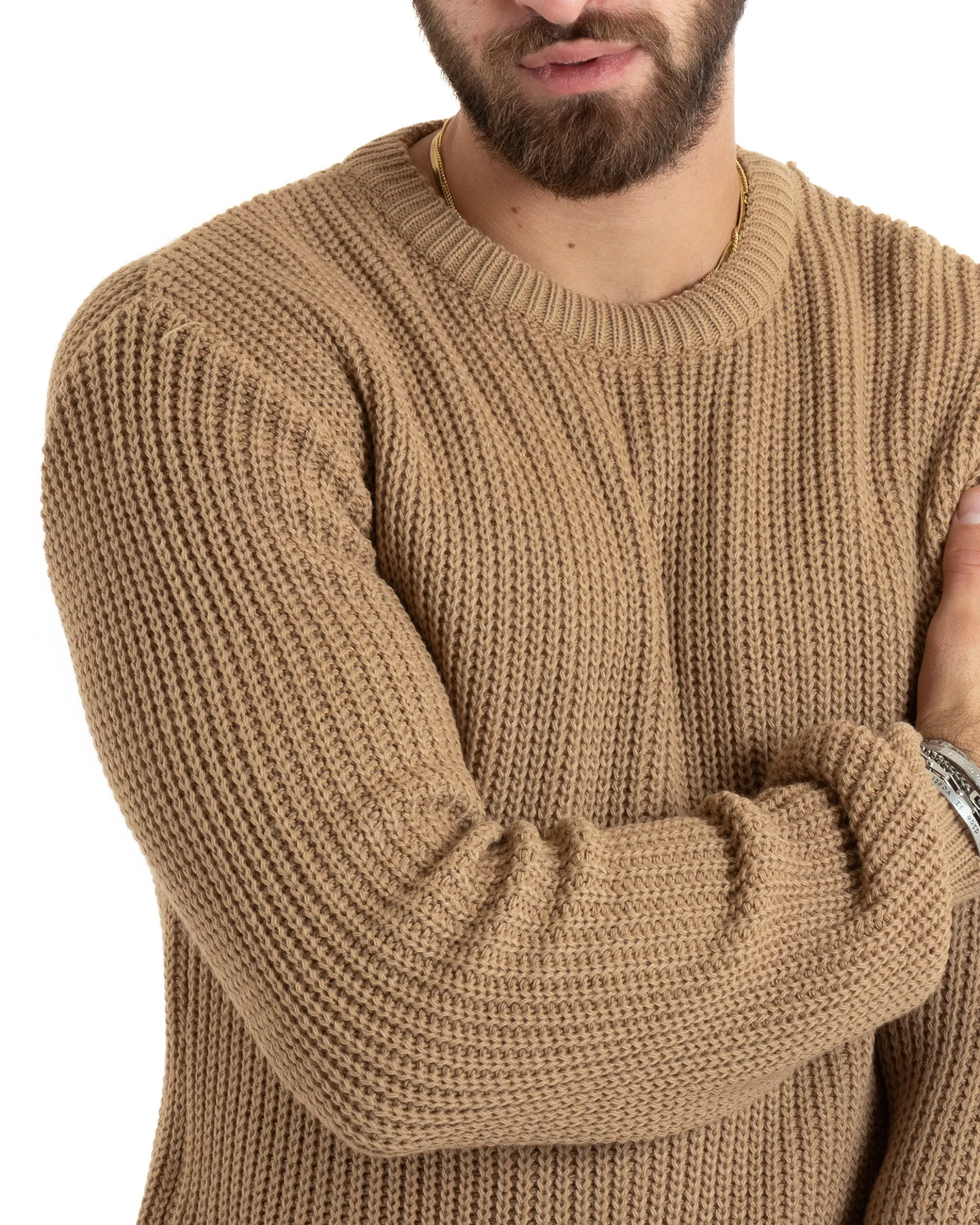 Maglioncino Uomo Girocollo Maglia Inglese Basic Camel M2756A