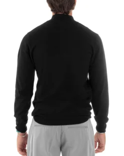 Maglioncino Uomo Maglia Maniche Lunghe Rasata Basic Pullover Mezza Zip Tinta Unita Nero GIOSAL-M2839A