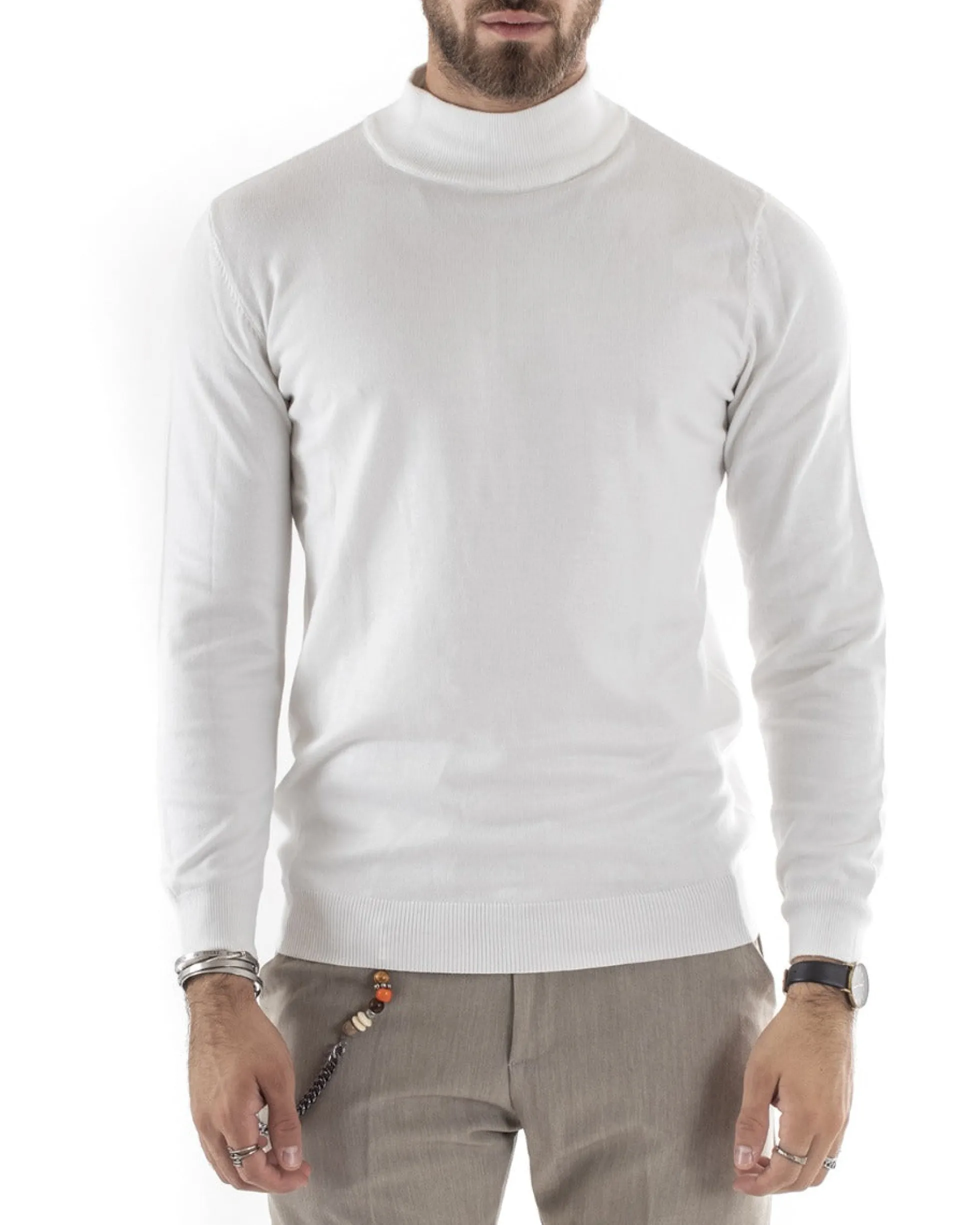Maglioncino Uomo Maglia Mezzo Collo Sottogiacca Bianco M2569A