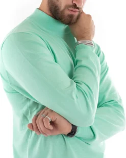 Maglioncino Uomo Maglia Mezzo Collo Sottogiacca Verde Acqua M2559A