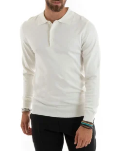 Maglioncino Uomo Maglia Polo Basic Filo Cotone Bianco M2984A