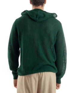 Maglioncino Uomo Traforato Con Cappuccio Maglia Bucata Tinta Unita Verde GIOSAL-M2835A