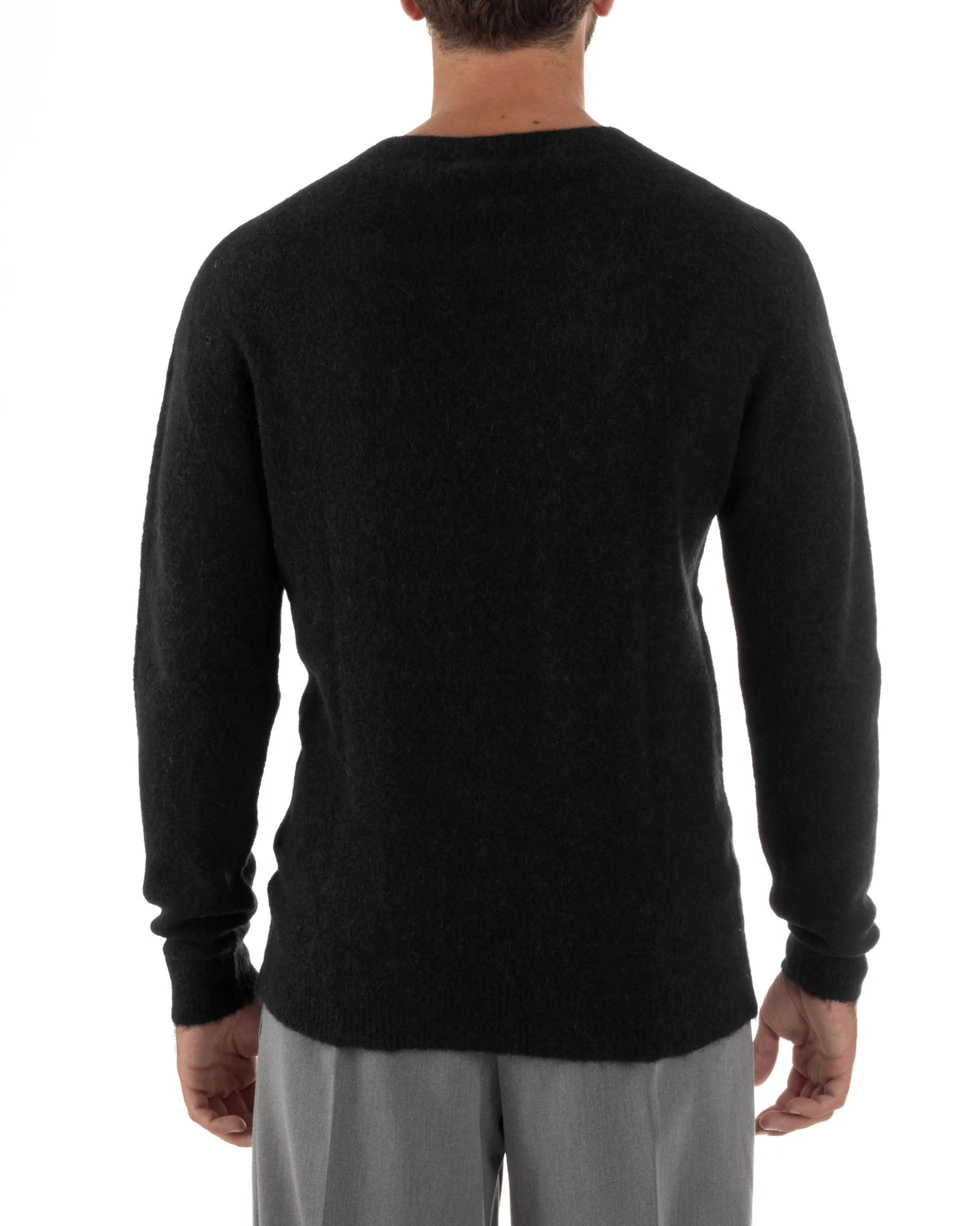 Maglione Uomo Lana Girocollo Regular Fit Basic Nero BERNA M252037