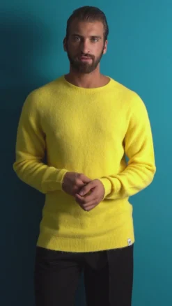 Maglione Uomo Lana Girocollo Regular Fit Basic Giallo BERNA M252037