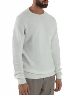 Maglione Uomo Lana Girocollo Regular Fit Basic Bianco BERNA M252037