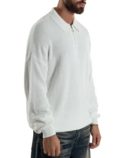 Maglione Uomo Polo Con Zip Maglia Inglese Con Colletto Bianco M3024A