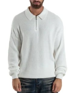 Maglione Uomo Polo Con Zip Maglia Inglese Con Colletto Bianco M3024A