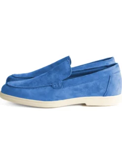 Mocassini college uomo scarpe camoscio eleganti cerimonia suola di gomma blu royal GIOSAL-S1317A