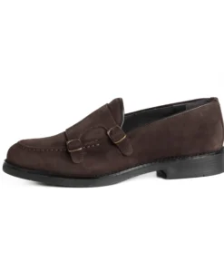 Mocassini Doppia Fibbia Uomo Scarpe Camoscio Eleganti Cerimonia Suola Gomma Casual Marrone GIOSAL-S1286A