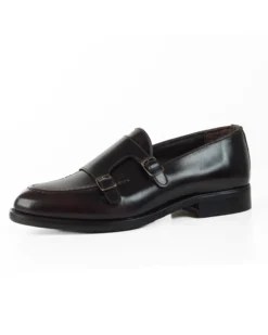 Mocassini Doppia Fibbia Uomo Scarpe Ecopelle Abrasivate Lucide Eleganti Cerimonia Suola Di Cuoio Casual Marrone GIOSAL-S1264A