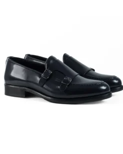 Mocassini Doppia Fibbia Uomo Scarpe Ecopelle Abrasivate Lucide Eleganti Cerimonia Suola Di Cuoio Casual Blu GIOSAL-S1263A