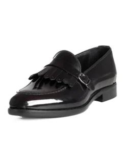 Mocassini Uomo Con Fibbia Frangia Scarpe Eleganti Ecopelle Abrasivate Cerimonia Suola Di Cuoio Casual Bordeaux GIOSAL-S1296A
