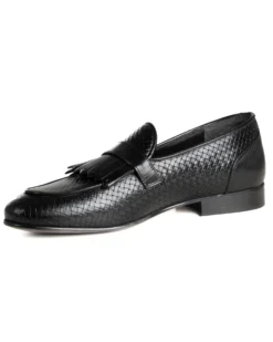 Mocassini Uomo Con Fibbia Frangia Scarpe Ecopelle Eleganti Pelle Vitello Intrecciata Cerimonia Suola Di Cuoio Con Ovalino Antiscivolo Casual Nero GIOSAL-S1288A