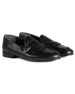 Mocassini Uomo Con Fibbia Frangia Scarpe Ecopelle Eleganti Pelle Vitello Intrecciata Cerimonia Suola Di Cuoio Con Ovalino Antiscivolo Casual Nero GIOSAL-S1288A
