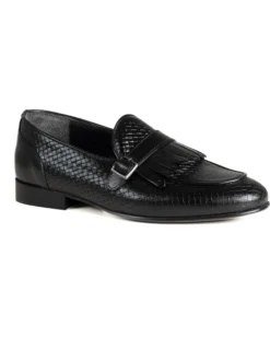 Mocassini Uomo Con Fibbia Frangia Scarpe Ecopelle Eleganti Pelle Vitello Intrecciata Cerimonia Suola Di Cuoio Con Ovalino Antiscivolo Casual Nero GIOSAL-S1288A