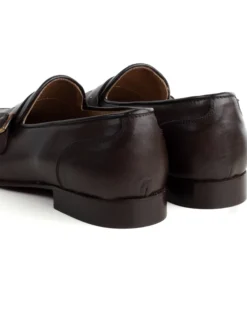 Mocassini uomo con fibbia frangia borchie scarpe copelle eleganti pelle vitello cerimonia suola di cuoio con ovalino antiscivolo casual marrone GIOSAL-S1271A