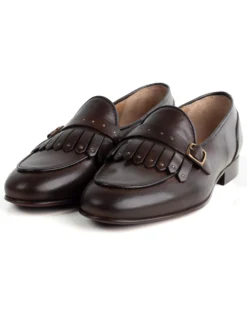 Mocassini uomo con fibbia frangia borchie scarpe copelle eleganti pelle vitello cerimonia suola di cuoio con ovalino antiscivolo casual marrone GIOSAL-S1271A