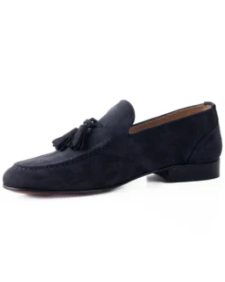 Mocassini uomo con nappine scarpe camoscio eleganti cerimonia pelle scamosciata suola di cuoio con ovalino antiscivolo casual blu GIOSAL-S1268A