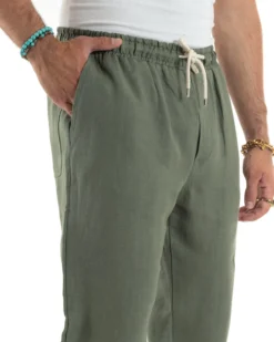 Pantalaccio Lino Regular Fit Tasca Posteriore Basic Verde P6299A