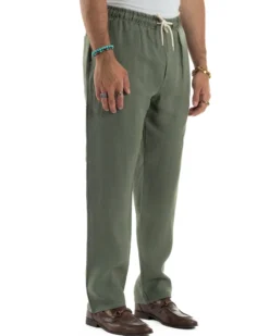 Pantalaccio Lino Regular Fit Tasca Posteriore Basic Verde P6299A