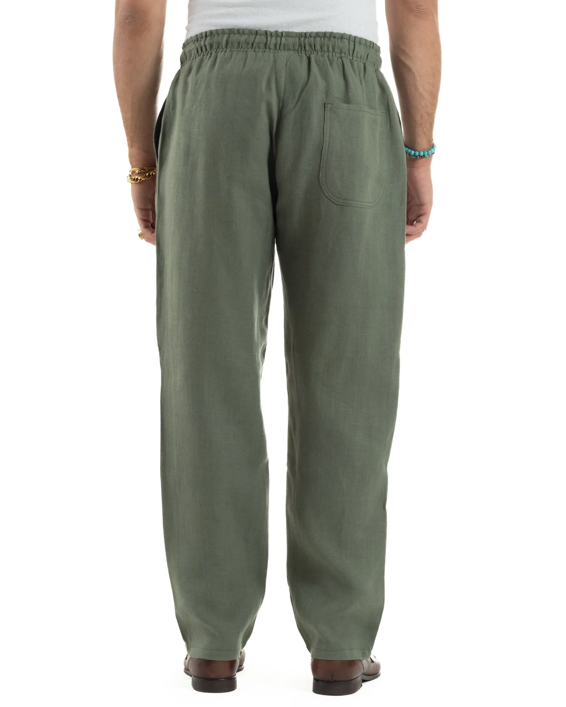 Pantalaccio Lino Regular Fit Tasca Posteriore Basic Verde P6299A