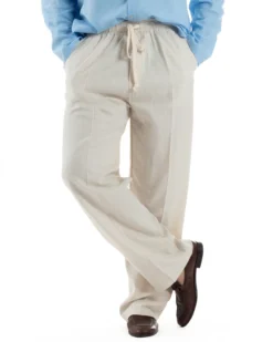 Pantalaccio lino uomo baggy fit morbido comodo beige P6305A