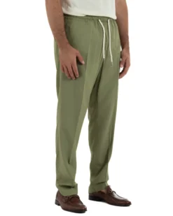 Pantalaccio uomo lino viscosa pantaloni coulisse relaxed fit verde militare BERNA M-261226