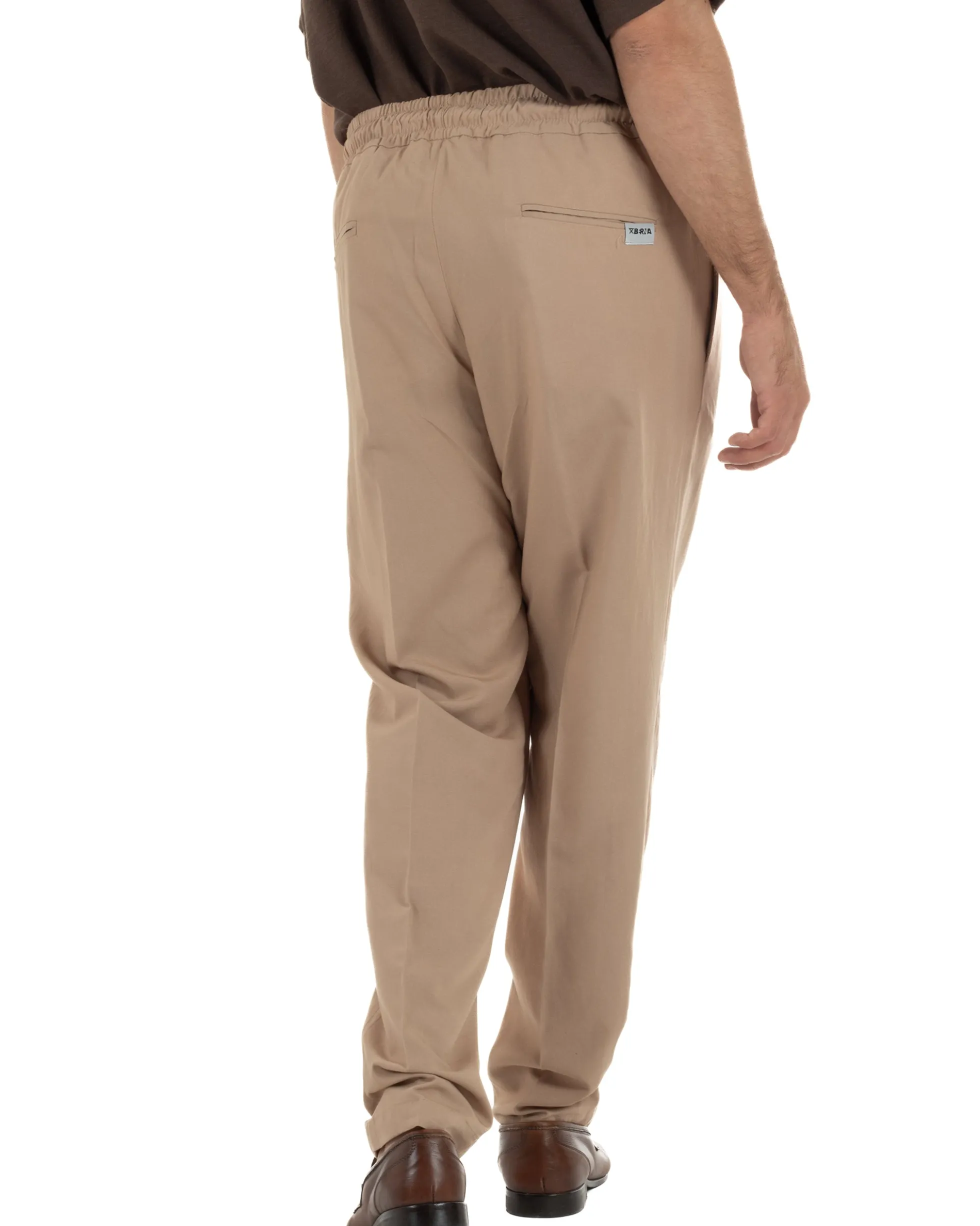 Pantalaccio uomo lino viscosa pantaloni coulisse relaxed fit camel BERNA M-261226