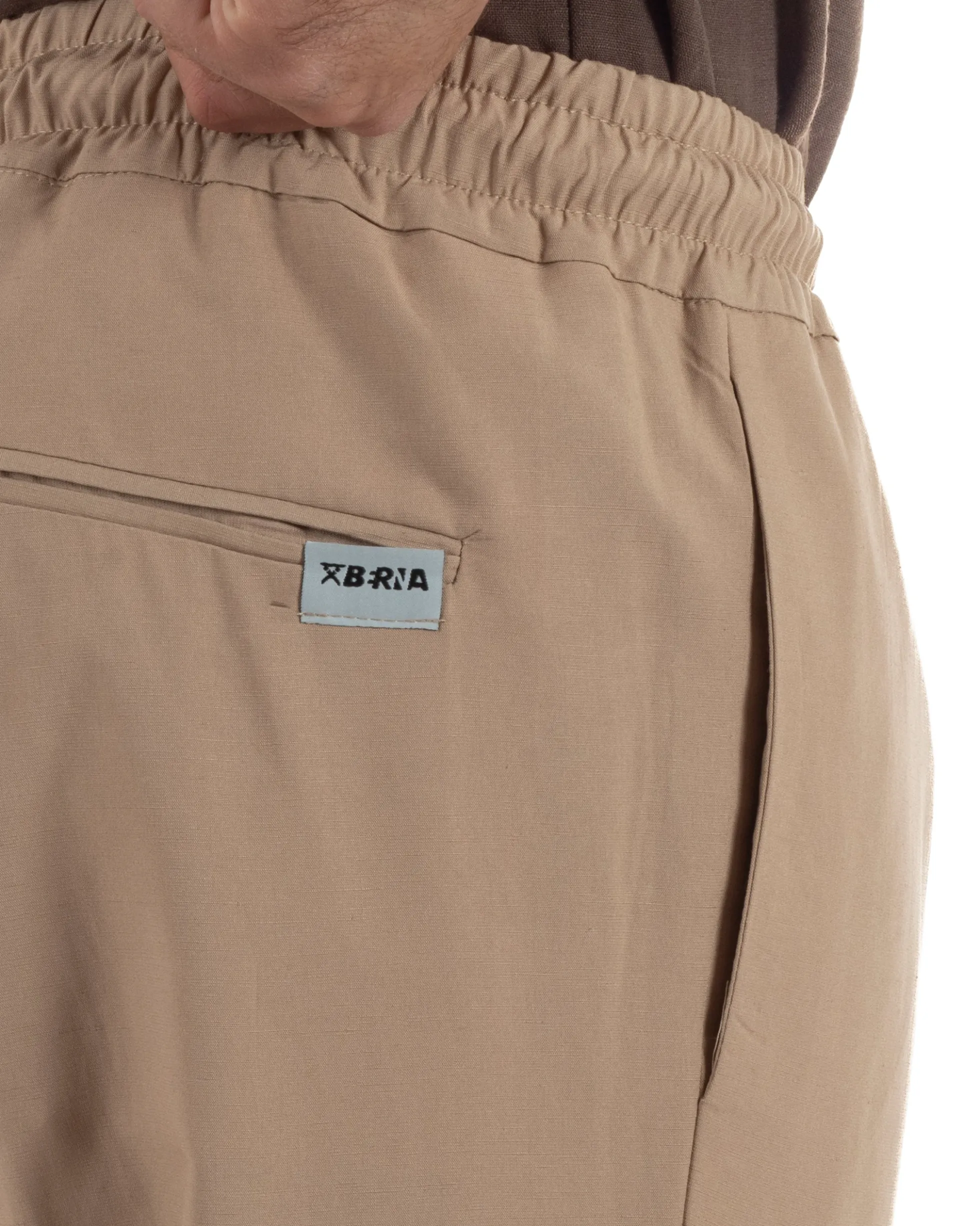 Pantalaccio uomo lino viscosa pantaloni coulisse relaxed fit camel BERNA M-261226