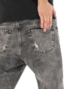 Pantaloni Jeans Uomo Loose Fit Denim Con Rotture Stone Washed Nero Casual GIOSAL-P5058A