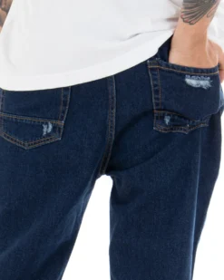 Pantaloni Jeans Uomo Loose Fit Con Rotture Sfrangiato Basic Classico Blue Denim GIOSAL-P5064A