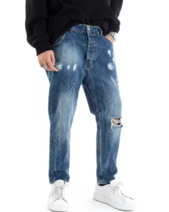 Pantaloni Jeans Uomo Loose Fit Denim Con Rotture Stone Washed Cinque Tasche Casual GIOSAL-P5590A
