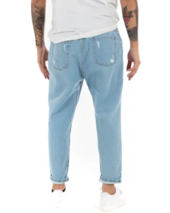 Pantaloni jeans uomo loose fit pantalaccio con rotture denim chiaro GIOSAL-P4083A