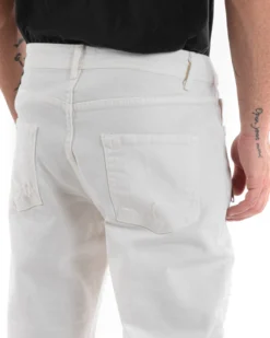 Pantaloni Jeans Uomo Regular Fit Biker Classico Cinque Tasche Con Zip E Rotture Tinta Unita Casual Bianco GIOSAL-P5563A