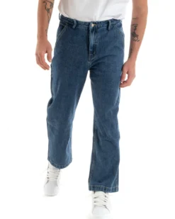 Pantaloni Jeans Uomo Wide Leg Basic Cargo Cinque Tasche Casual Denim GIOSAL-P5729A