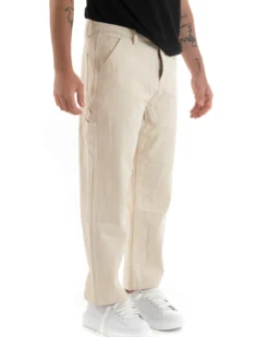 Pantaloni Jeans Uomo Wide Leg Basic Cargo Cinque Tasche Casual Panna GIOSAL-P5728A