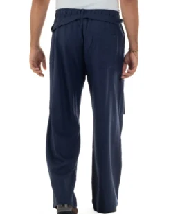Pantaloni lino uomo baggy fit tasconi cintura blu GIOSAL-P6518A