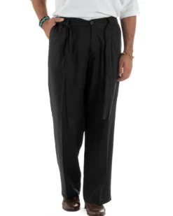 Pantaloni lino uomo baggy fit fondo ampio cintura nero GIOSAL-P6317A